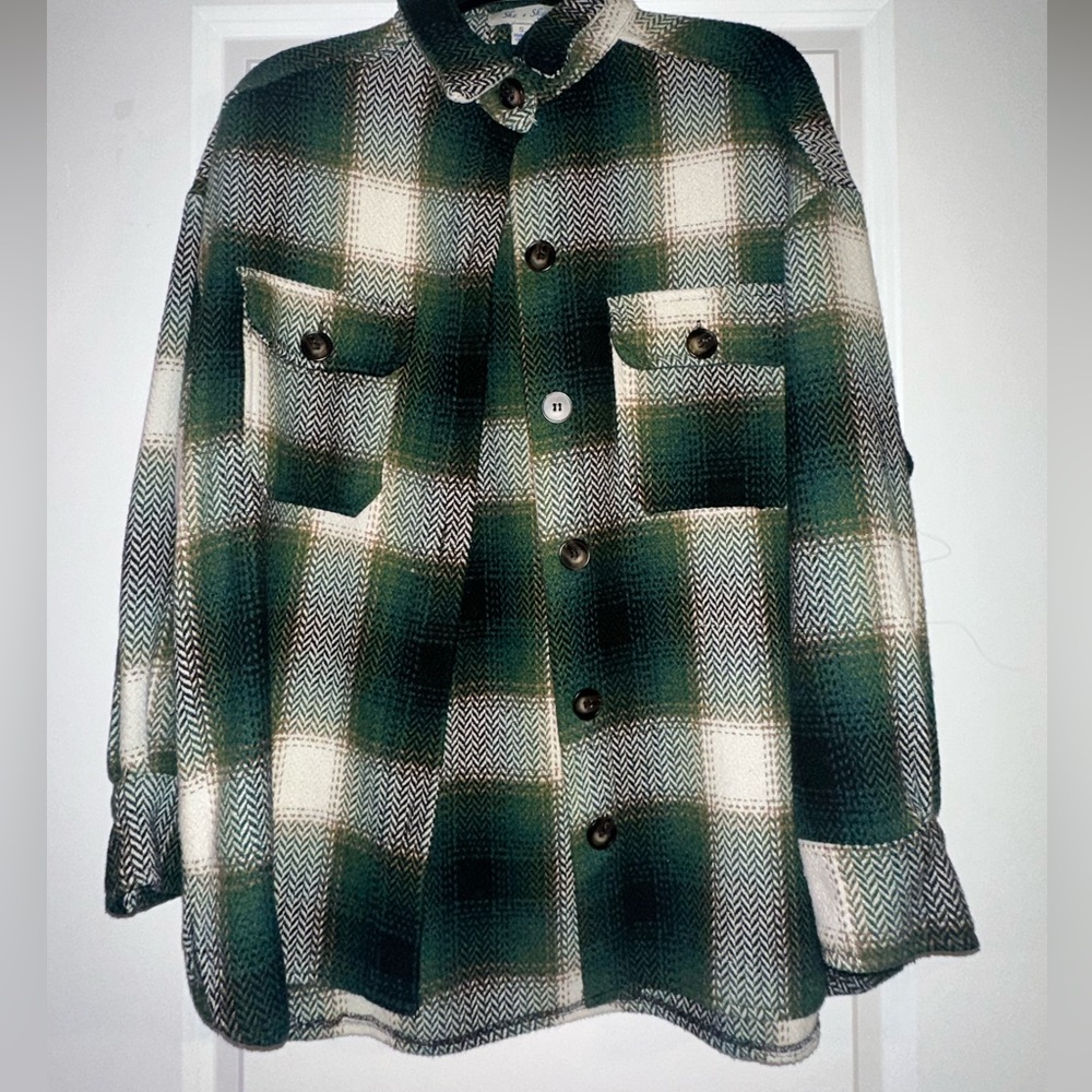 Women’s Plaid Shacket, Oversized, Size Small, Forest Green